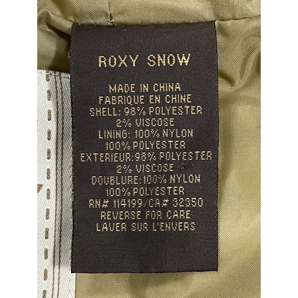 Roxy 5000 Snow Jacket Women Large Gold Cream Checkered Fur Hood Long Sleeve - Picture 11 of 15